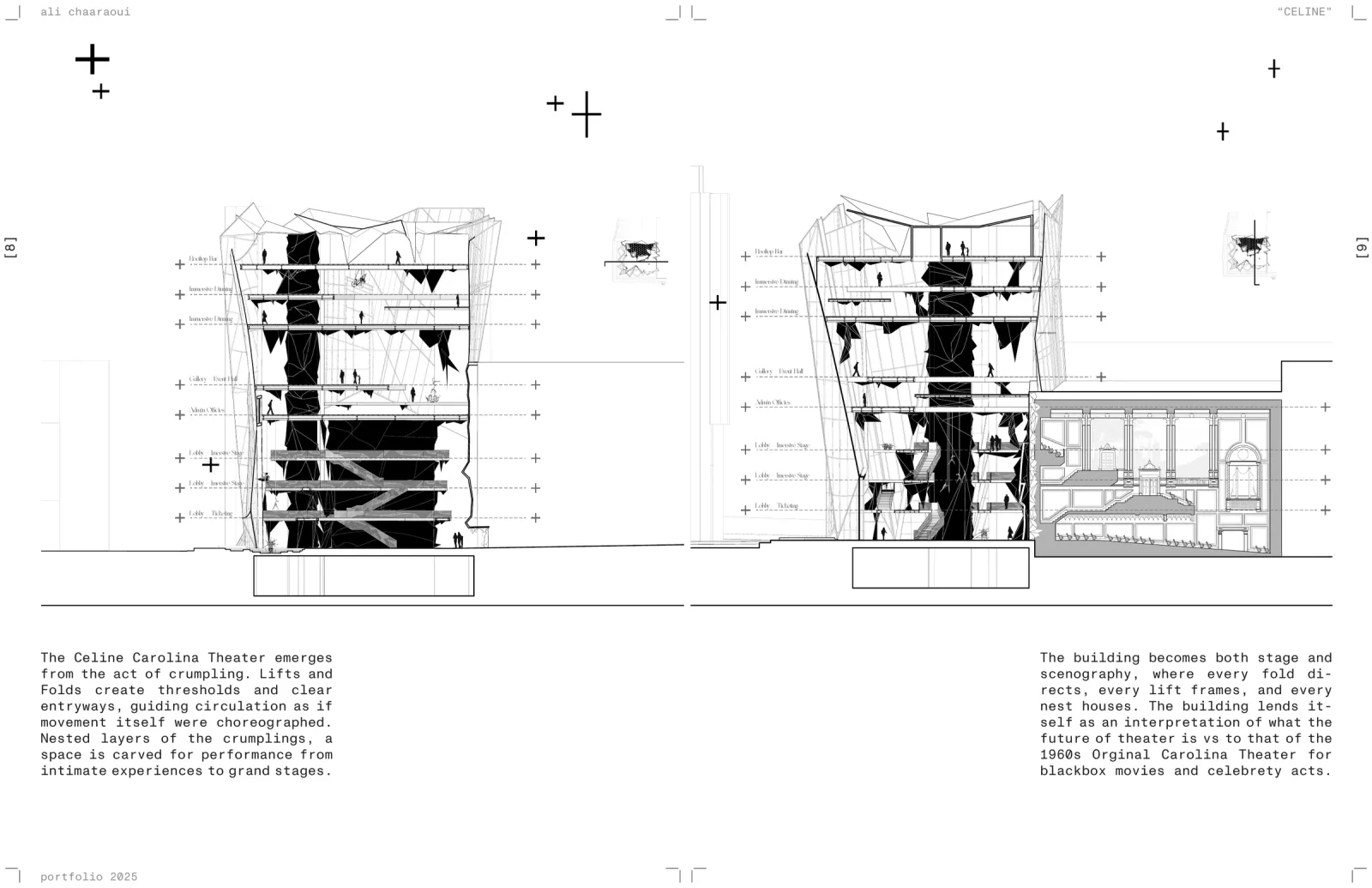 the section: lobby, stages, gallery, rooftop bar